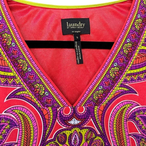 Laundry by Shelli Segal Mod Retro Paisley 70's Go Go V-Neck Dress Size Small - Picture 4 of 13